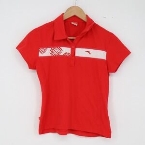 Anta Polo Shirt Womens L Red White Chest Band Graphic Athletic Excellent